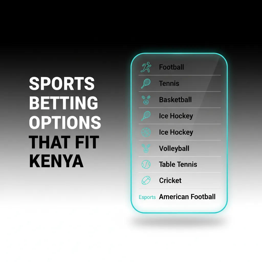 Kenya sportsbook graphic highlighting EPL, KPL, AFCON, rugby sevens, cricket, NBA, tennis, and athletics markets