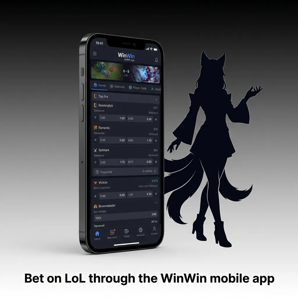 Android phone with WinWin app showing League of Legends live odds, match tracker, and markets like Match Winner, First Dragon