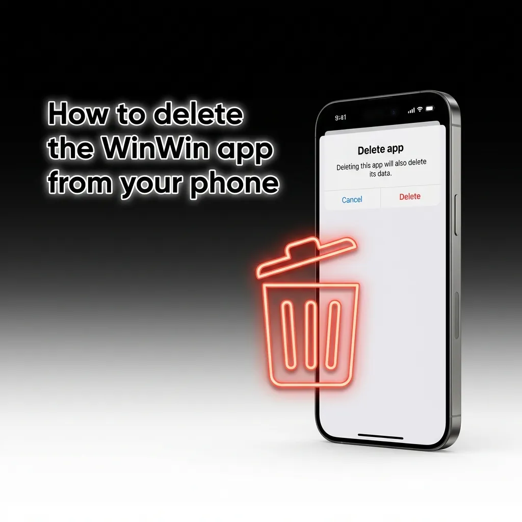 Delete WinWin app: Android—App Info > Uninstall; remove APK in Downloads. iOS PWA—Remove App > Delete. Account stays active.