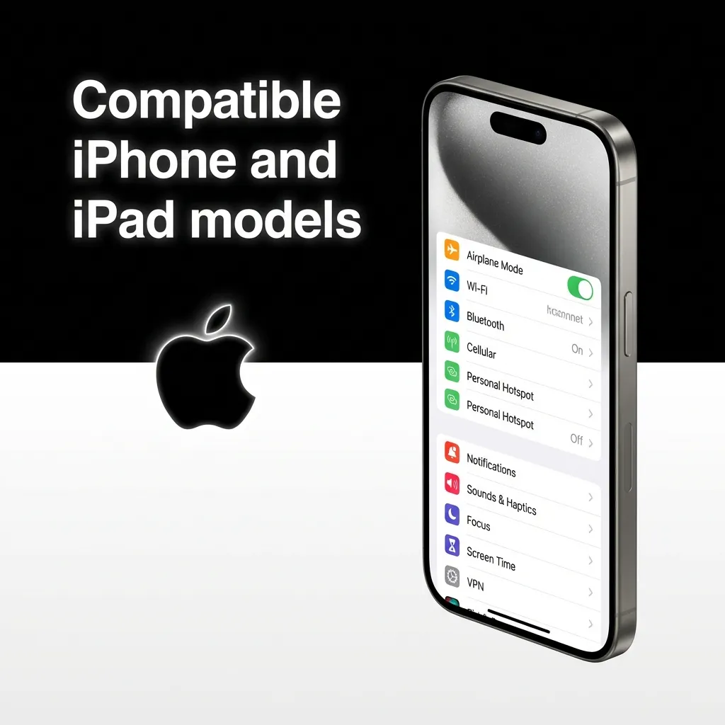 Compatibility screen titled Compatible iPhone and iPad models, listing supported iPhones X–15.