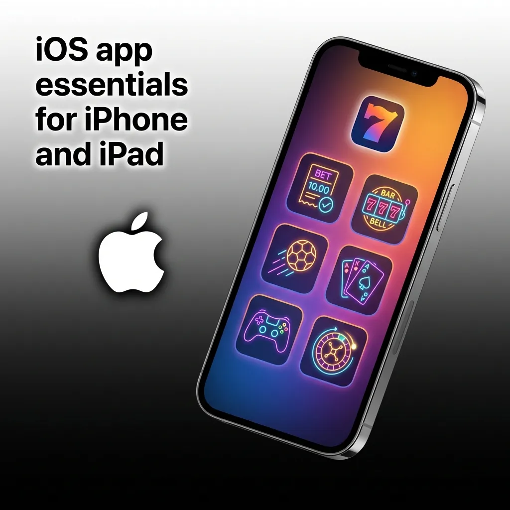 iOS app for iPhone and iPad showing sports betting, live odds, slots, tables; free download, iOS 12+, about 150 MB