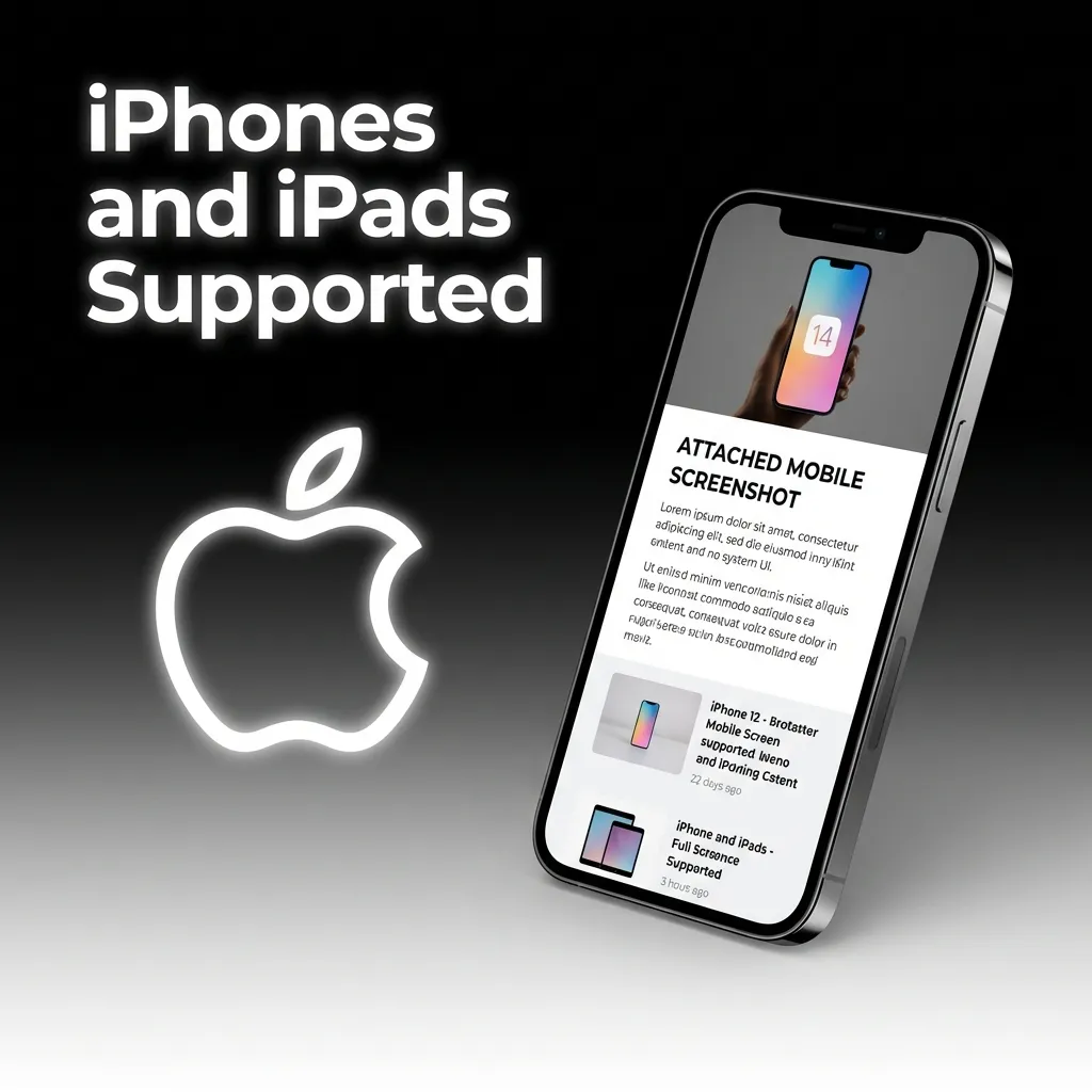 Supported Apple devices: iPhone 8–15 (incl Pro/Plus/Max), iPad 9/10, iPad Air 4/5, iPad Pro 11-inch, iPod touch 7th gen