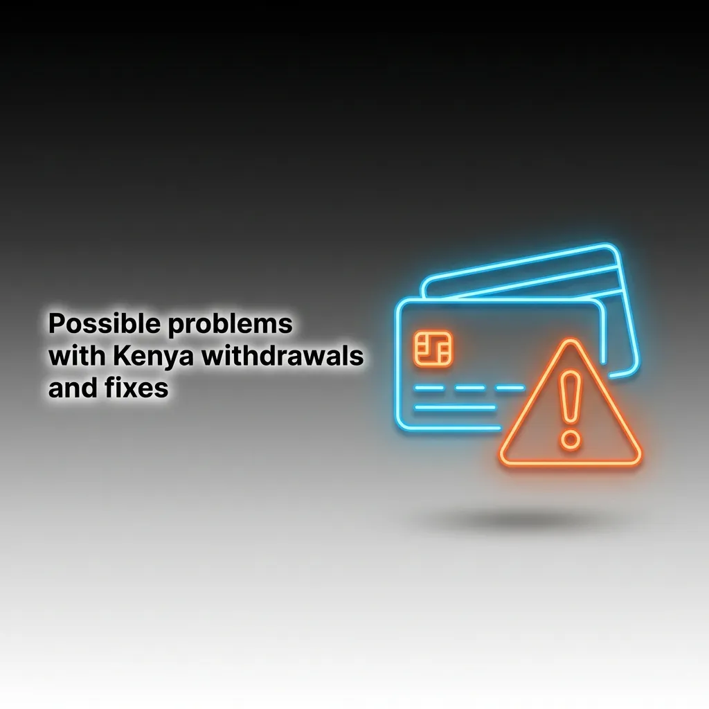 Infographic on Kenya withdrawals: fixes: KYC pending, method and M-Pesa name mismatch, wagering, limits, card, crypto.
