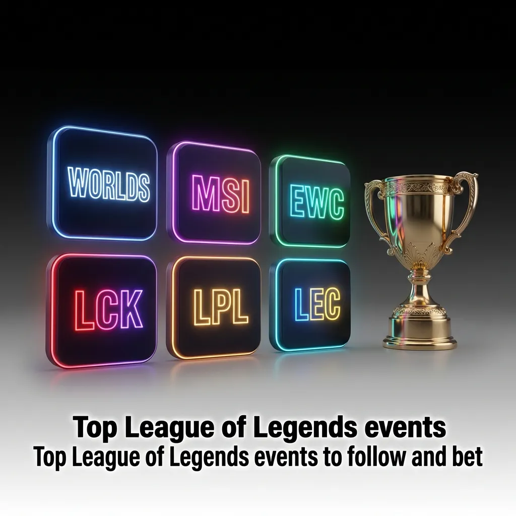 Collage of LoL event logos: Worlds, MSI, EWC, LCK, LPL, LEC, promoting schedules and betting odds.