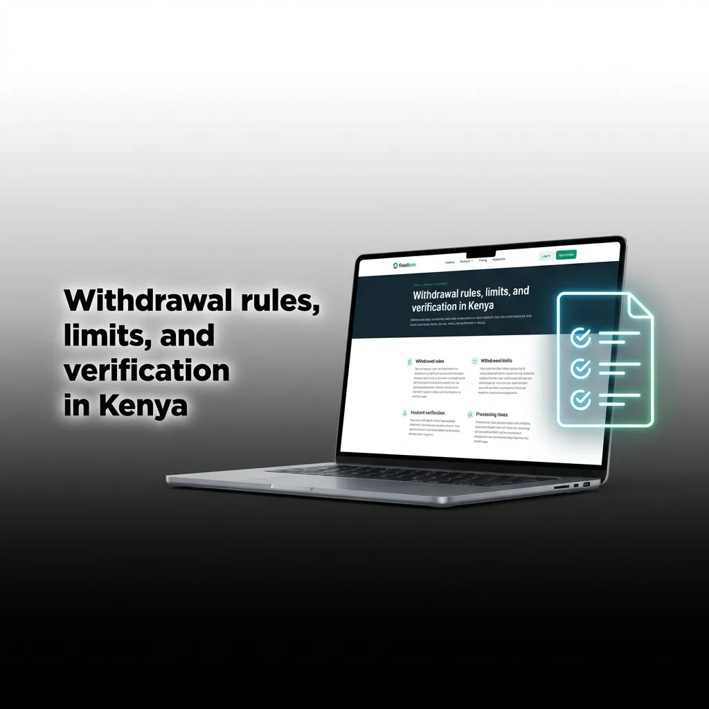 Kenya withdrawal rules: KYC ID/selfie, same-name methods, bonus wagering, limits/split payouts, KES payouts, conversions.